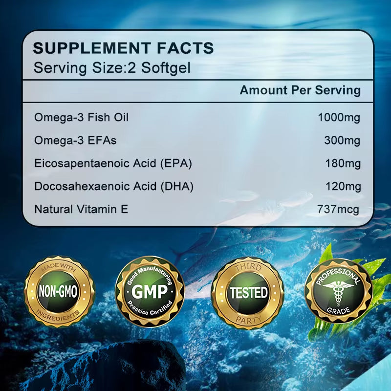 Omega 3 EPA/DHA Fish Oil 1000 Mg - Fish Oil Supplement - Supports Heart Health, Pain Relief & Cognitive Function, 120 Capsules