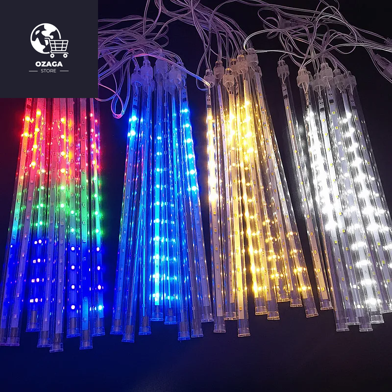 LED Waterproof Meteor Shower Rain Lights - 30CM Falling Raindrop Fairy String Lights for Christmas, Holiday Parties, and Patio Decoration