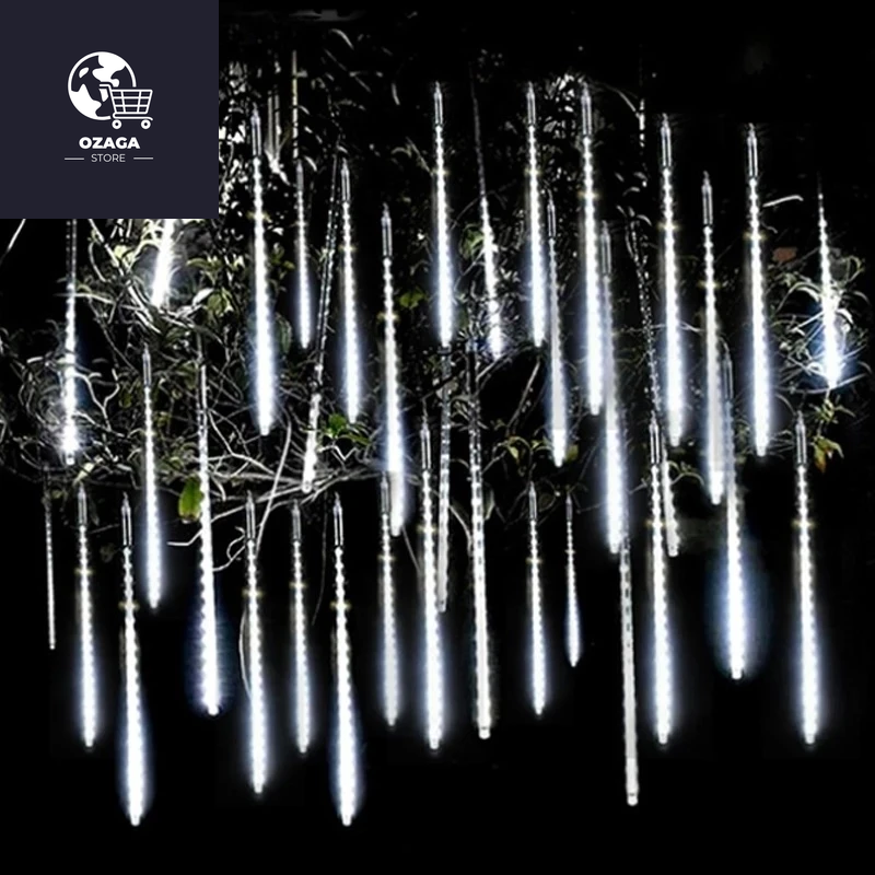 LED Waterproof Meteor Shower Rain Lights - 30CM Falling Raindrop Fairy String Lights for Christmas, Holiday Parties, and Patio Decoration