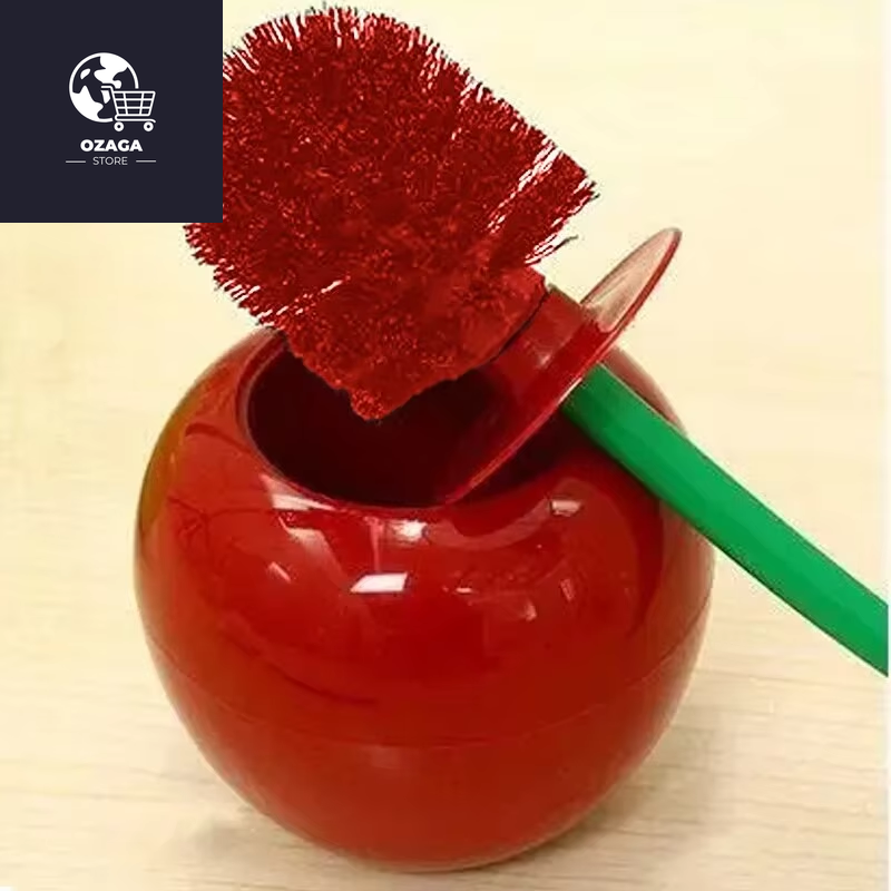 Red Cherry-Shaped Toilet Brush and Holder Set - Creative Bathroom Accessory
