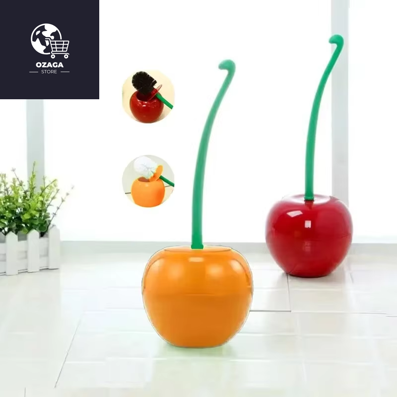 Red Cherry-Shaped Toilet Brush and Holder Set - Creative Bathroom Accessory