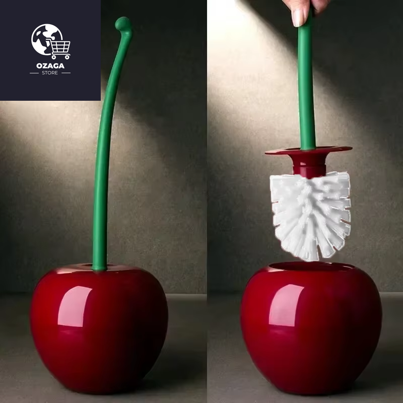 Red Cherry-Shaped Toilet Brush and Holder Set - Creative Bathroom Accessory