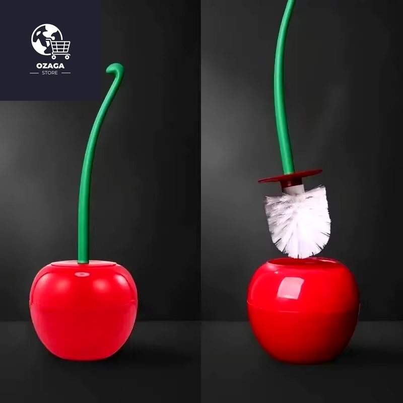 Red Cherry-Shaped Toilet Brush and Holder Set - Creative Bathroom Accessory