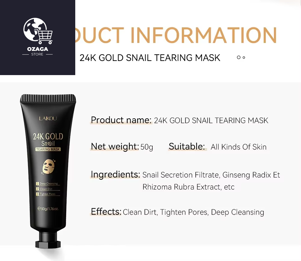 LAIKOU 24K Gold Snail Deep Cleansing Tearing Mask for Blackhead Removal - 50g